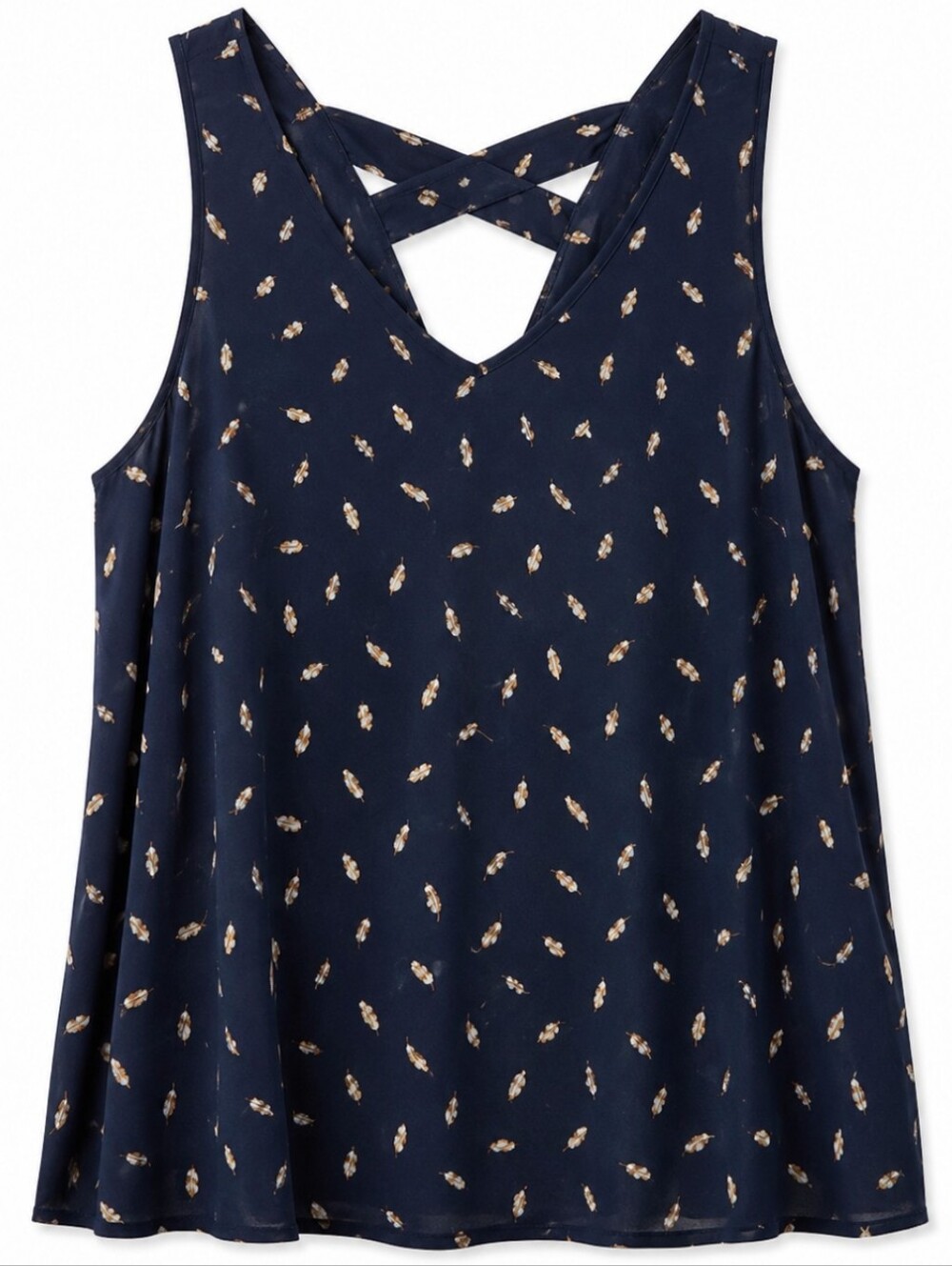 Torrid Navy Gold Leaf Poly Criss Cross Back Strap Sleeveless Top Sz 2 (18/20)
